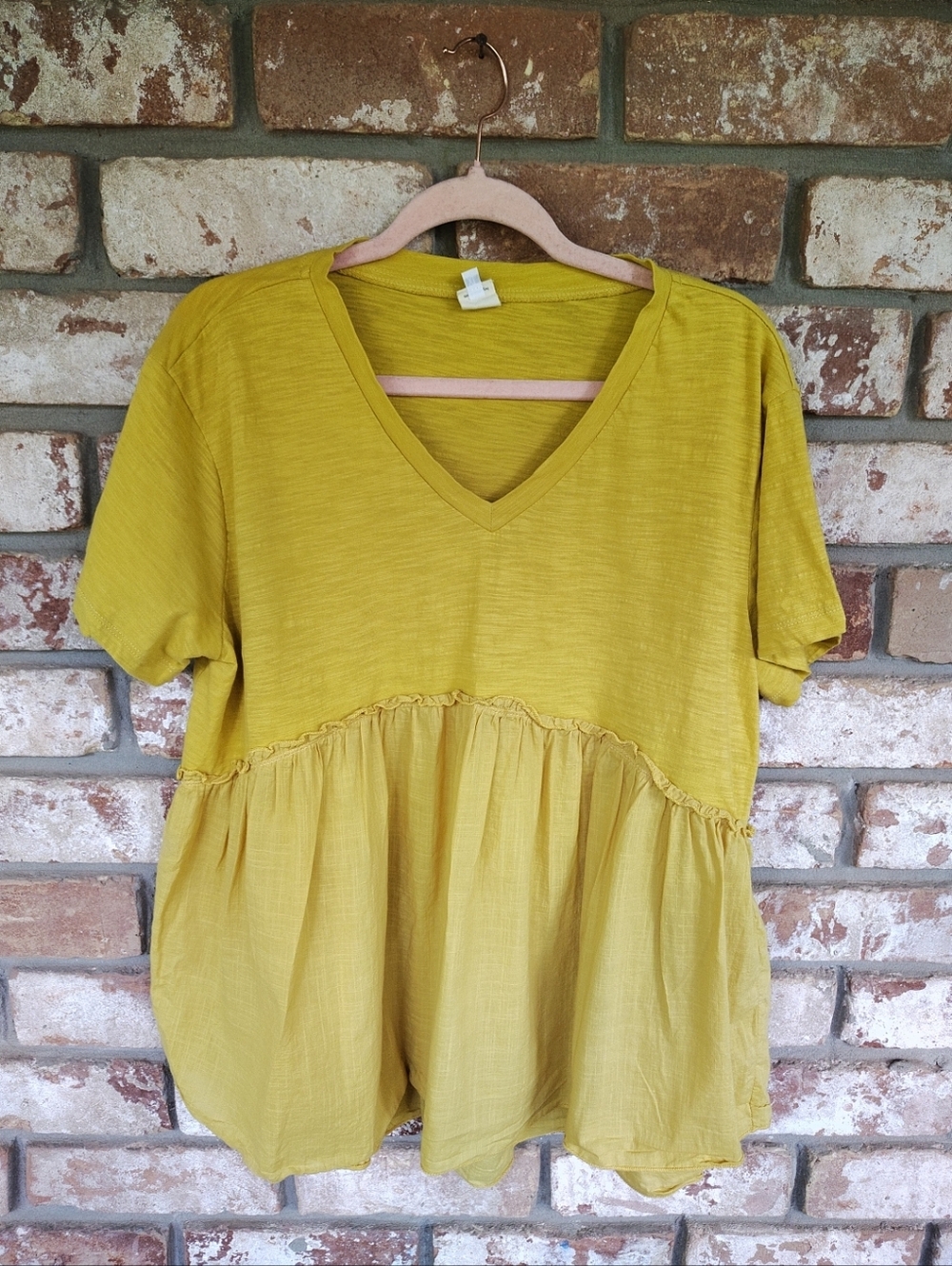 Ivy Jane Women's 100% Cotton Yellow Mixed Media Babydoll Top Sz XL Boho Casual